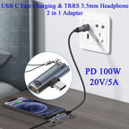 USB C to 3.5mm Headphone Adapter with 100W PD Charging DAC Audio TRRS Mic USB C Charger Port for iPhone 16 15 Galaxy Pixel iPad
