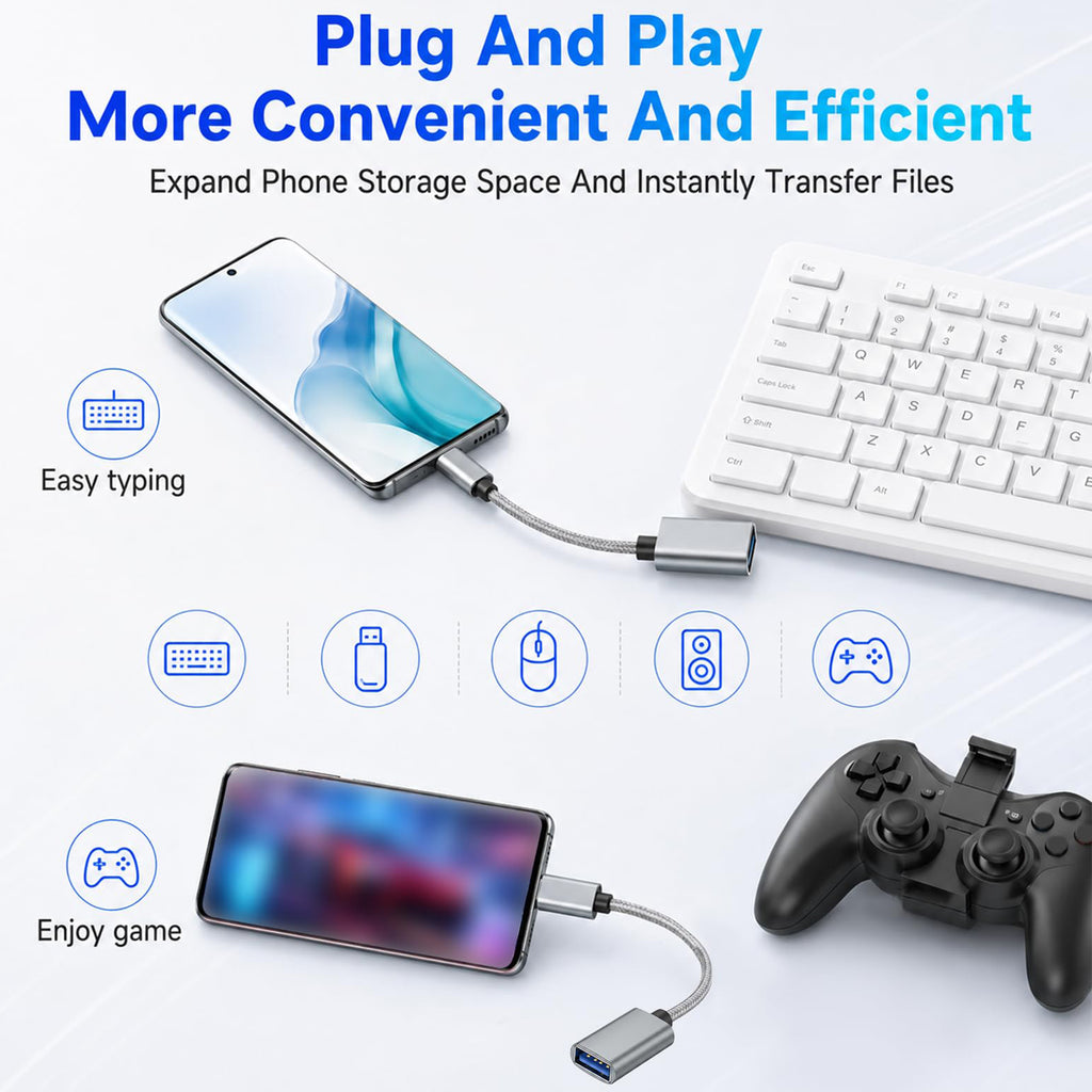 Micro USB 2.0 Male to USB A Female OTG Adapter Cable 21cm Nylon Braided for Flash Drive Mouse Keyboard