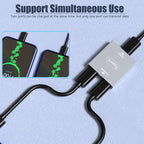 USB C Female to Dual USB C Female Splitter PD Charging Adapter One Data Port One Charging Only Port
