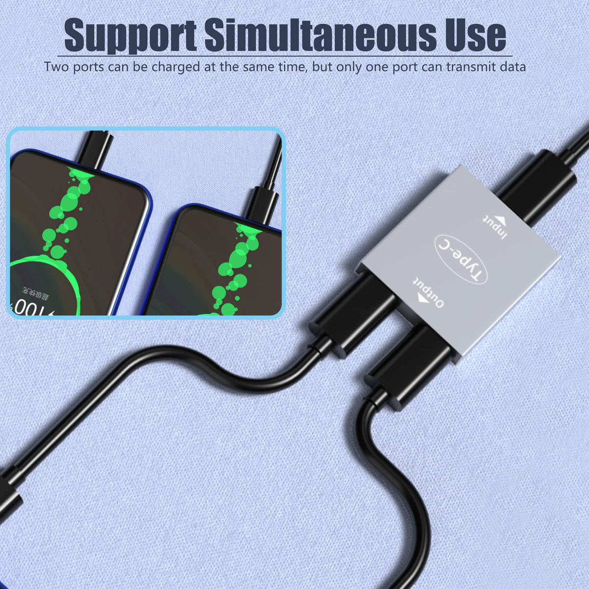 USB C Female to Dual USB C Female Splitter PD Charging Adapter One Data Port One Charging Only Port