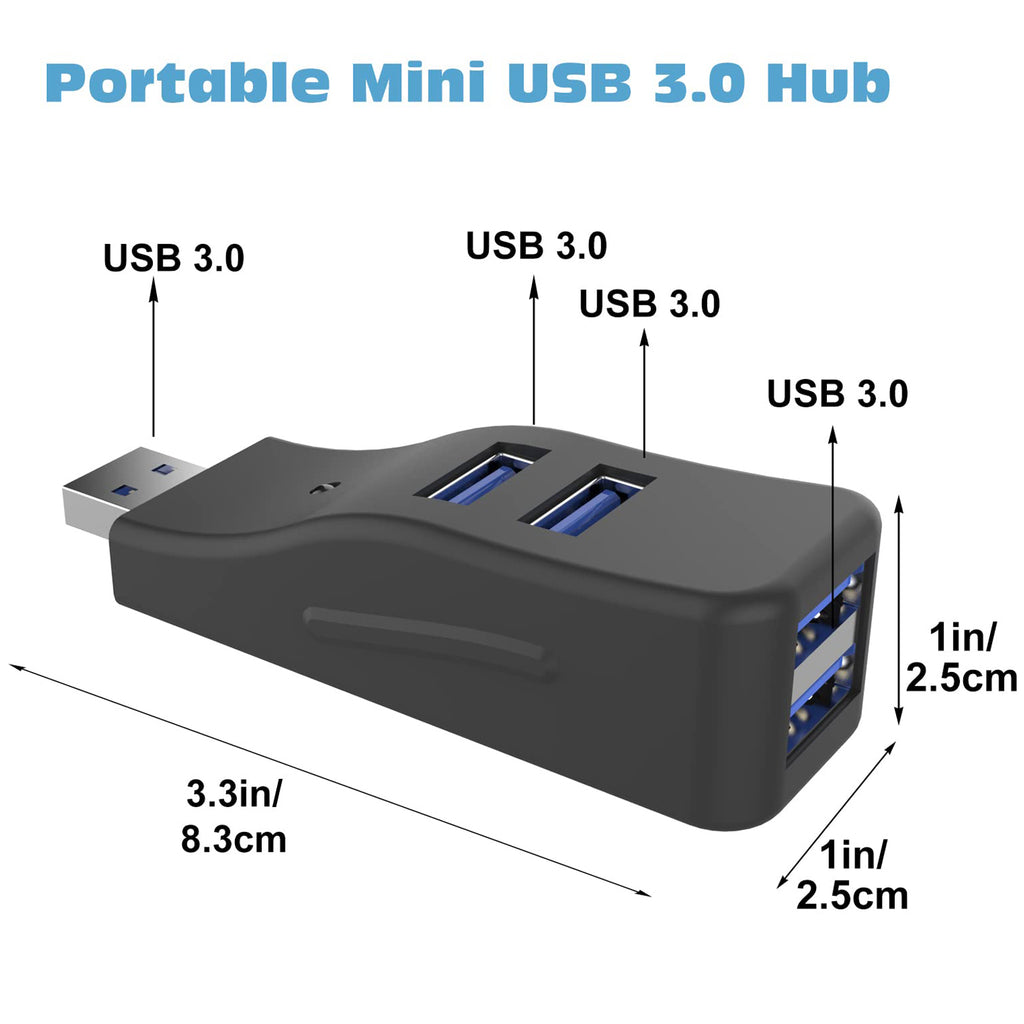 USB 3.0 Hub 4 Port Data Splitter Mini Direct Plug USB A Expander 5Gbps Adapter for Laptop Desktop PC Surface Pro XPS Flash Drive Keyboard and Mouse