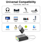 USB to 3.5mm Audio Adapter External Sound Card Aluminum Stereo Headphone Jack Microphone Splitter Converter for PC Laptop Desktop PS4 PS5 Mac Windows