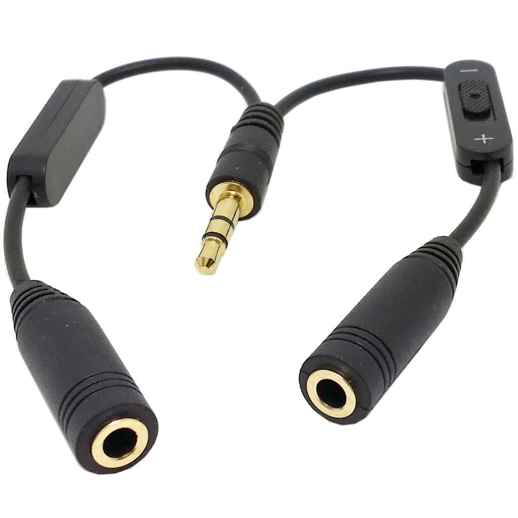 3.5mm Headphone Audio Y Splitter Cable 1 Male to 2 Female with Dual Slide Volume Controls 3 Pole TRS Stereo Aux Adapter for Earphones Speakers iPod PC