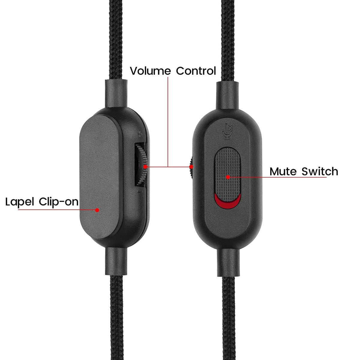 Replacement Audio Cable for Logitech G Pro X G433 G233 Headset 3.5mm 5 Pole to 4 Pole Braided Aux Cord with Inline Mute Volume Control for PC PS5 Xbox