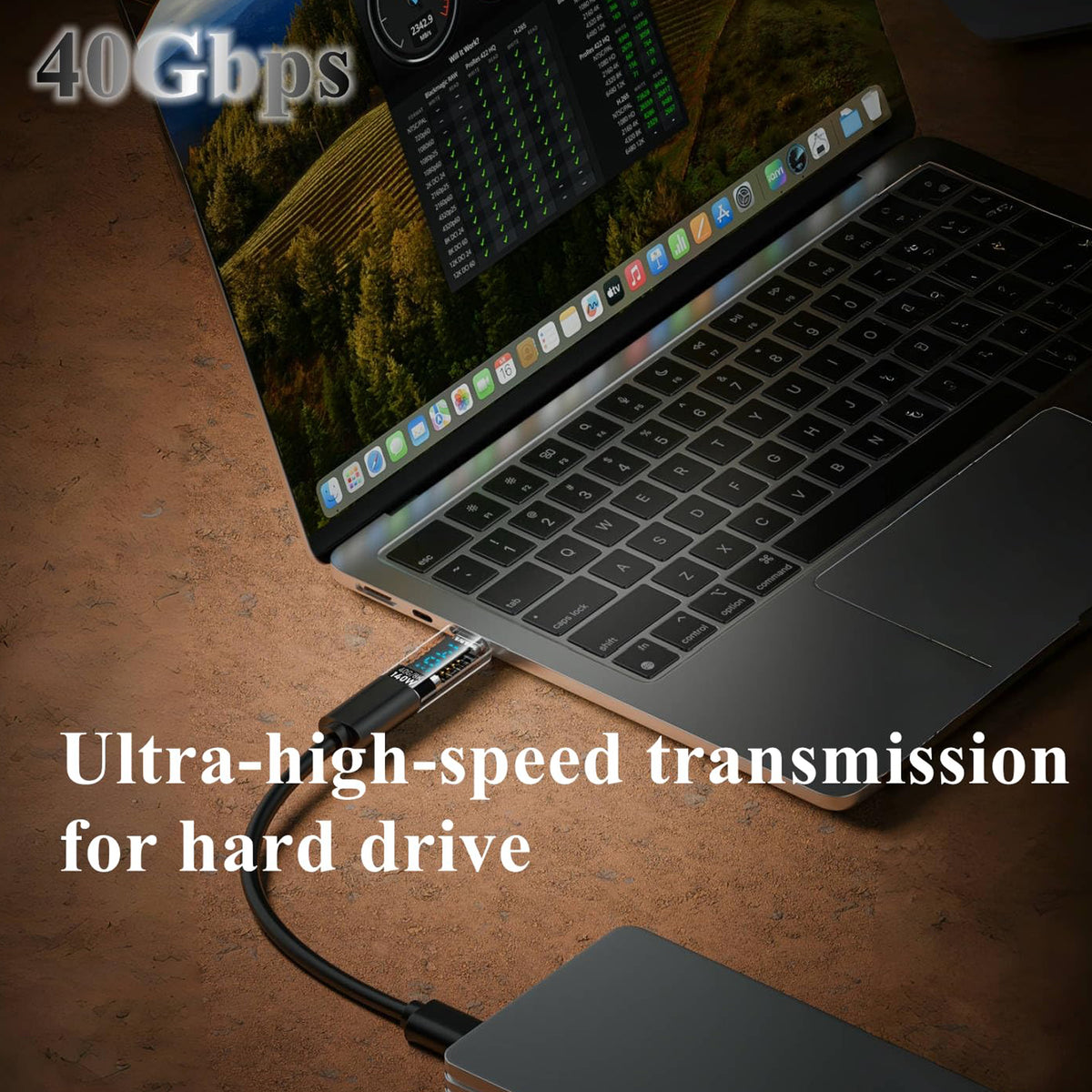 USB C Adapter LED Display 140W PD QC4 Fast Charging USB4 40Gbps 8K Video Transparent USB C Male to Female Power Meter for MacBook iPhone iPad