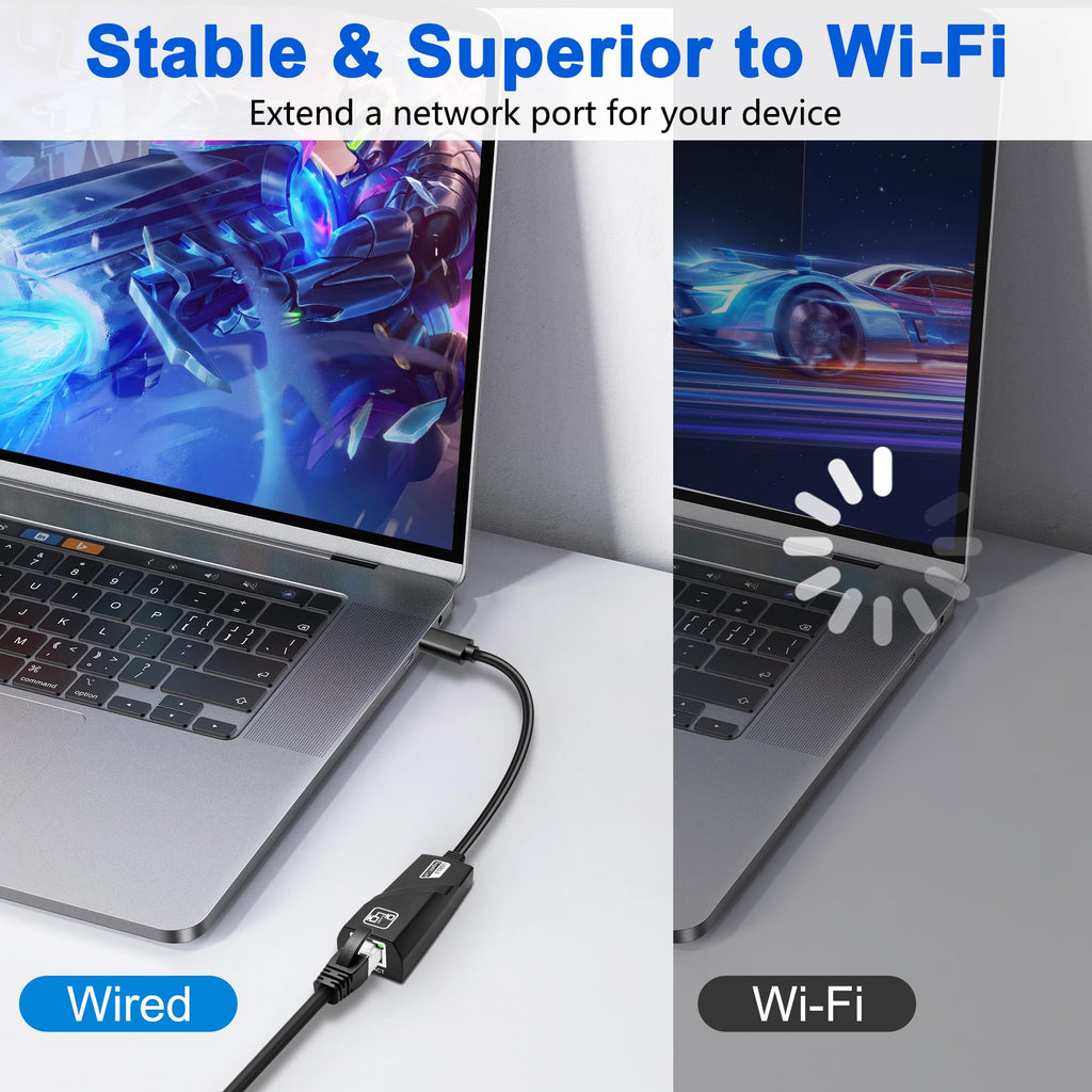 USB C to Ethernet Adapter Type C to RJ45 Gigabit LAN Network Converter 1000Mbps Wired Internet Dongle for MacBook Steam Deck Switch Laptop PC Chromebook