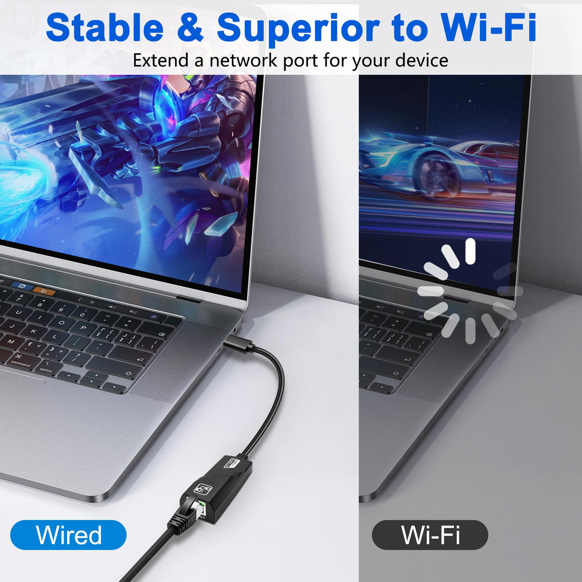 USB C to Ethernet Adapter Type C to RJ45 Gigabit LAN Network Converter 1000Mbps Wired Internet Dongle for MacBook Steam Deck Switch Laptop PC Chromebook