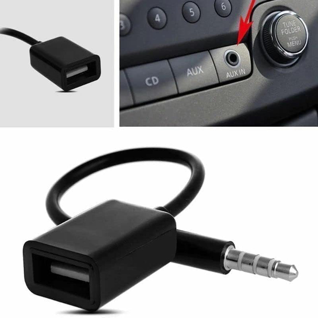 3.5mm Male AUX Audio Plug to USB 2.0 Female Adapter Cable 15cm for Car Radio Stereo with MP3 Decoding Function Play U Disk Flash Drive