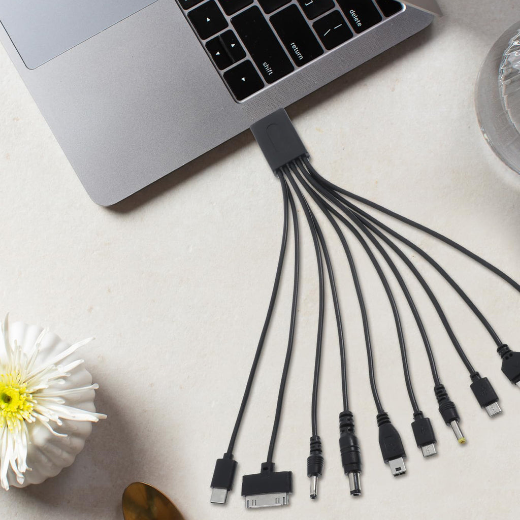 10 in 1 USB Multi Charging Cable Universal Charger Cord with 2 Micro USB USB C Mini USB DC Ports for Cell Phone Bluetooth Speaker MP3 MP4 Tablet