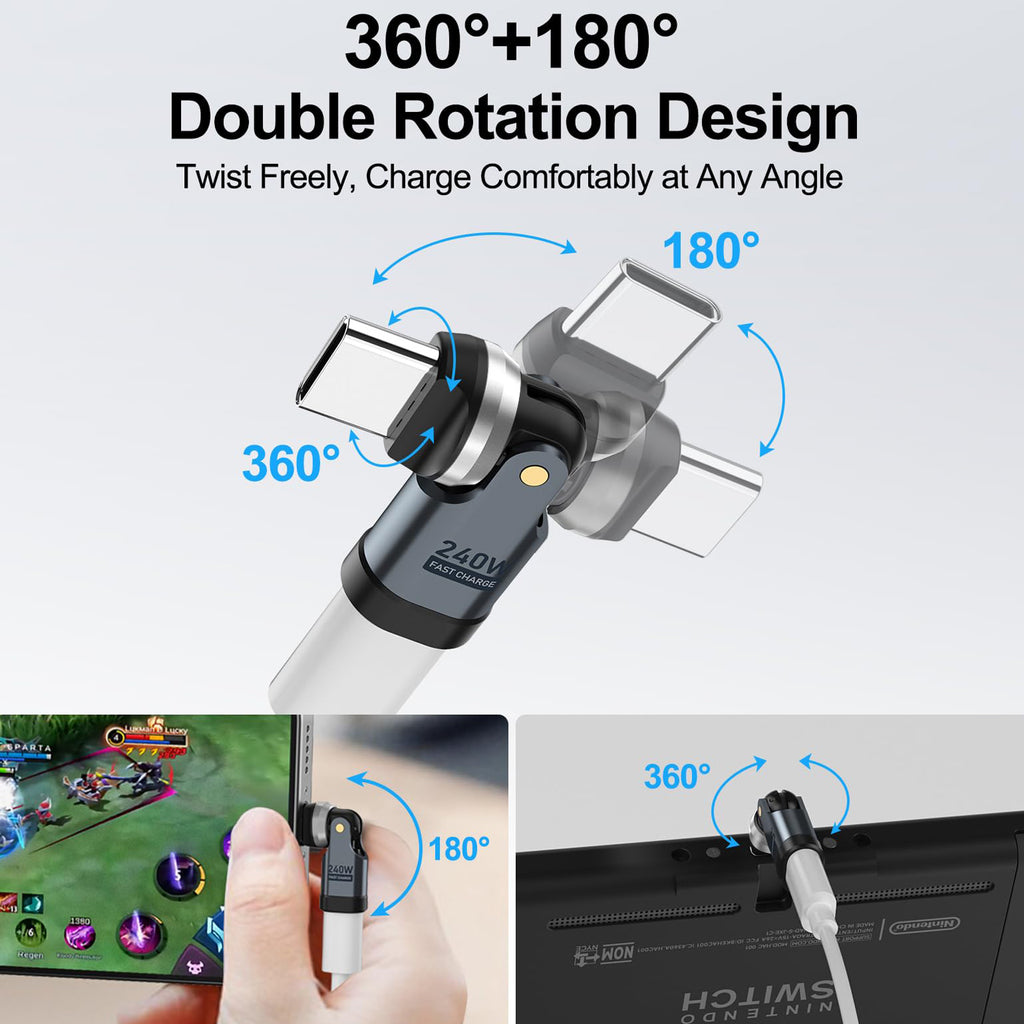 USB C Right Angle Adapter 240W PD Fast Charging 360 Degree Rotating 90 Degree for MacBook iPad iPhone 17 16 15 Samsung Galaxy Steam Deck Laptop