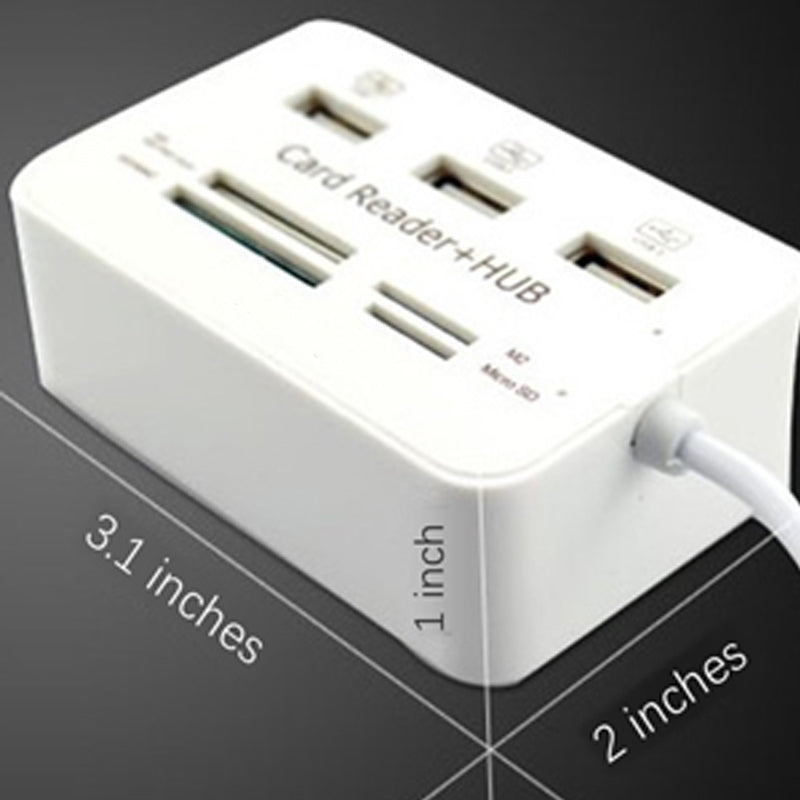 3 Port USB Hub and Multi Card Reader Combo External USB 2.0 Splitter SD TF Micro SD MS M2 Memory Card Adapter for PC Laptop Desktop Mac Windows