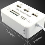 3 Port USB Hub and Multi Card Reader Combo External USB 2.0 Splitter SD TF Micro SD MS M2 Memory Card Adapter for PC Laptop Desktop Mac Windows