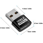 USB A Male to USB C Female Adapter USB 2.0 480Mbps 5V 3A Charging Data OTG Converter for USB A Laptop PC Charger Black Silver