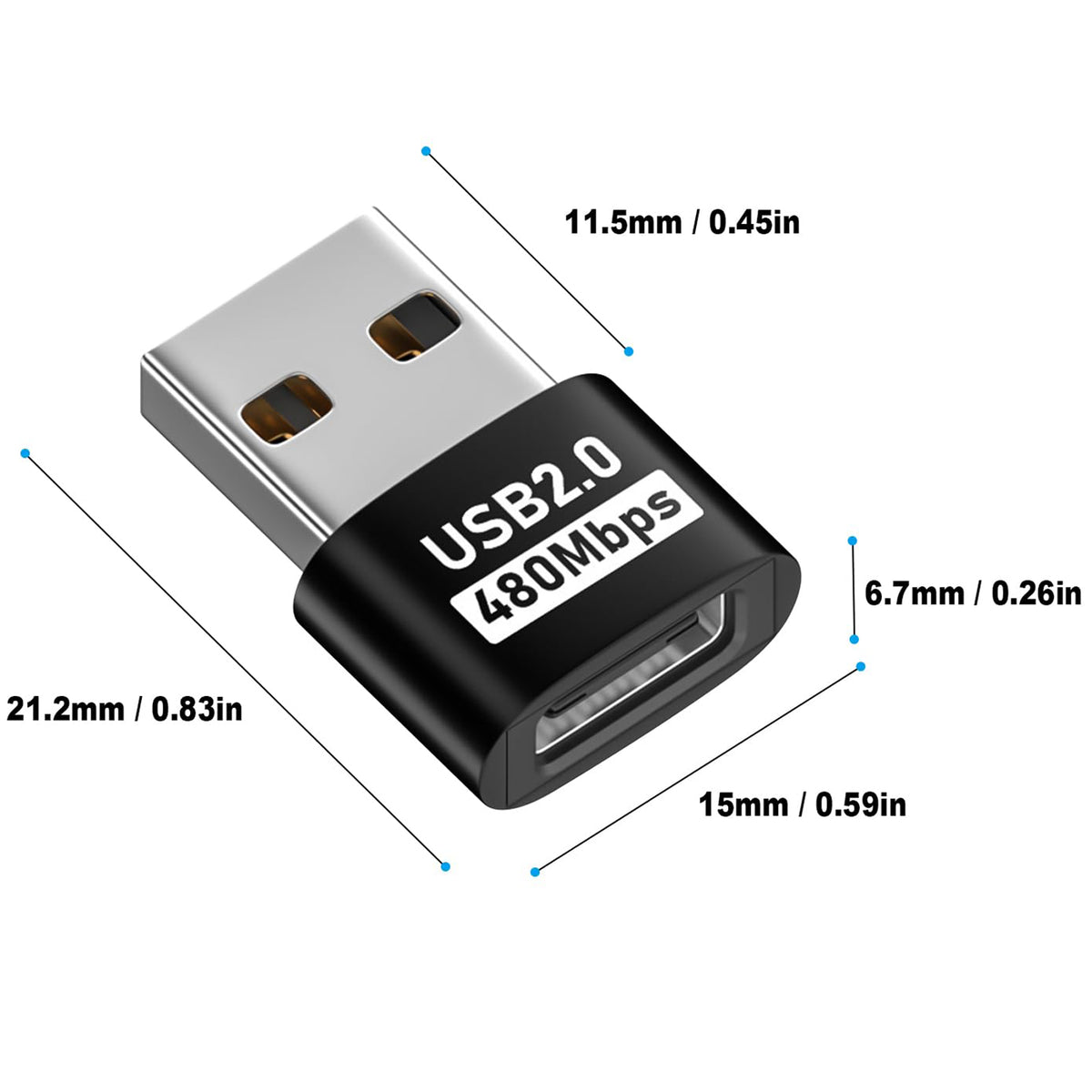 USB A Male to USB C Female Adapter USB 2.0 480Mbps 5V 3A Charging Data OTG Converter for USB A Laptop PC Charger Black Silver