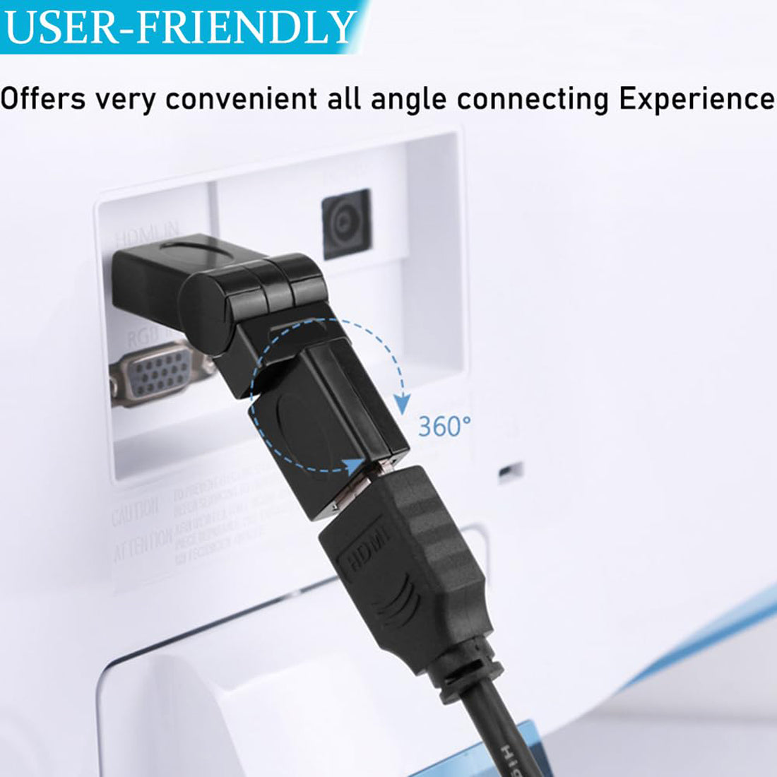 Swivel HDMI Adapter 360 Degree Rotating Right Angle HDMI 2.0 Male to Female 90 Degree Adjustable 4K 60Hz 3D Connector for Wall Mount TV PC PS5 Monitor