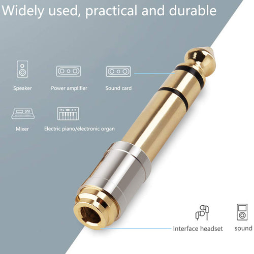 1/4 Male to 1/8 Female Headphone Adapter 6.35mm to 3.5mm Stereo Audio Jack Converter Gold Plated Brass for Amp Digital Piano Mixer Guitar Receiver
