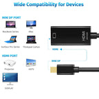 Mini DisplayPort to HDMI Adapter 6 Inch Mini DP Male to HDMI Female 4K 30Hz for MacBook Pro Air iMac Surface Pro