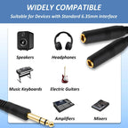 6.35mm 1/4 Inch TRS Stereo Y Splitter Cable 30cm 1/4 Male to Dual Female Audio Jack Adapter Cord for Studio Headphones Amplifier Speaker Keyboard