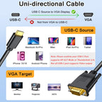 USB C to VGA Cable 1080P 60Hz Type C Male to VGA Male Video Cord for Monitor Projector MacBook Pro Dell XPS iPhone 15