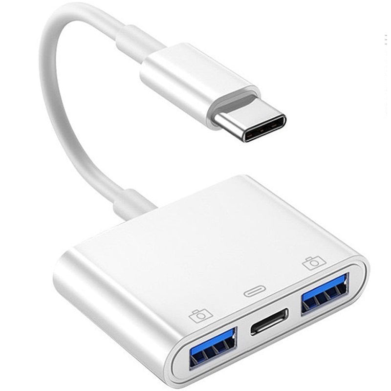 3 in 1 USB C to Dual USB A OTG Adapter Type C Charging Converter Cable Hub for Tablet Smartphone MacBook Pro