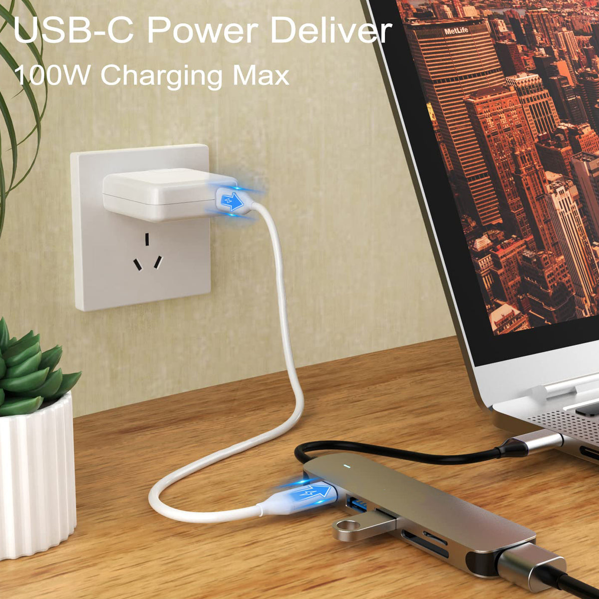 6-in-1 USB C Hub Multiport Adapter with 4K HDMI 100W PD USB 3.0 SD TF Card Reader Dongle for MacBook Pro Air iPad Pro Dell XPS HP Surface ThinkPad PC