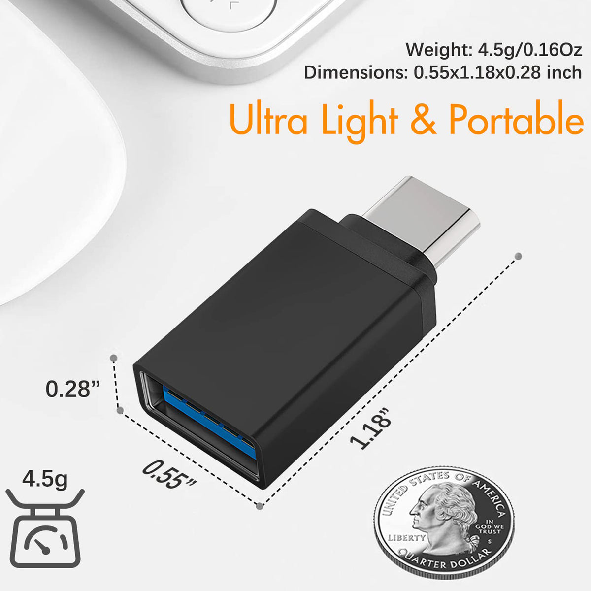 USB C to USB 3.0 Adapter Type C Male to USB A Female OTG Converter 5Gbps for MacBook Pro Air iPad Pro Samsung Galaxy Google Pixel Flash Drive Mouse