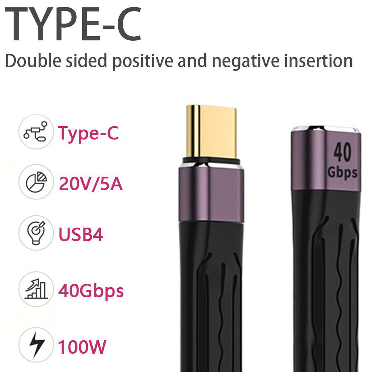 USB C Extension Cable 13cm USB4 Male to Female Flat Cable 40Gbps 100W PD 8K 60Hz Thunderbolt 4 3 Compatible for Dock SSD Monitor Laptop