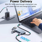 6 in 1 USB C Hub 4K HDMI 100Mbps Ethernet 100W PD Multiport Adapter Type C Dongle with USB 3.0 USB C Data for MacBook Pro Air iPad Pro Dell XPS Laptop