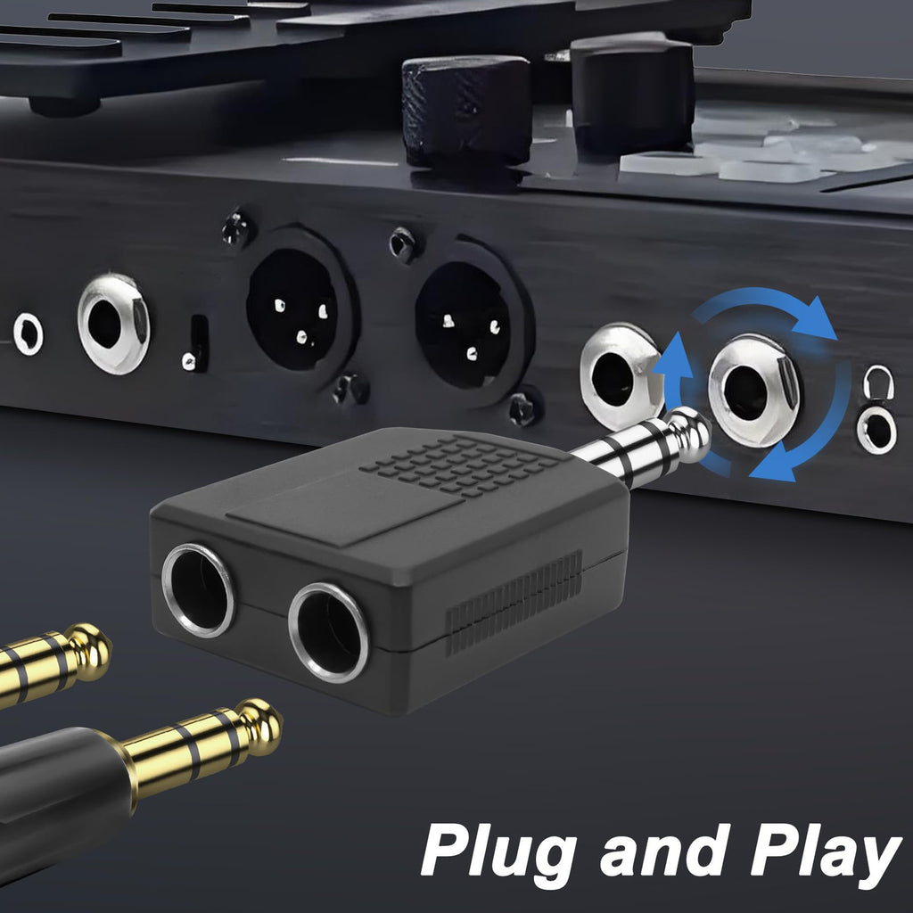 6.35mm to Dual 6.35mm Splitter 1/4 Inch TRS Male to Dual Female Stereo Audio Adapter 6.5mm Headphone Y Jack for Mixer Amplifier Speaker Guitar Piano