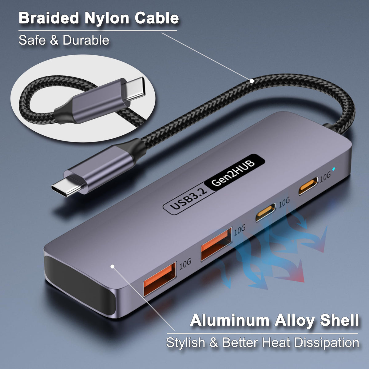 4 Port USB C Hub 10Gbps USB 3.2 Gen2 Splitter with 2 USB C and 2 USB A Data Ports Aluminum Adapter for MacBook Pro Air M2 M1 iPad Pro Surface Galaxy Laptop
