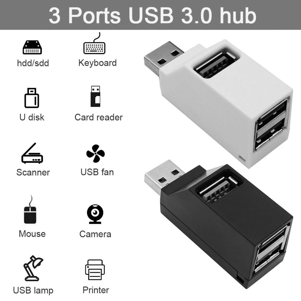 3 Port USB 2.0 Hub Splitter Mini Direct Plug USB A Expander Portable Car Adapter with Lanyard Cap for Laptop Desktop PC Flash Drive Mouse and Keyboard