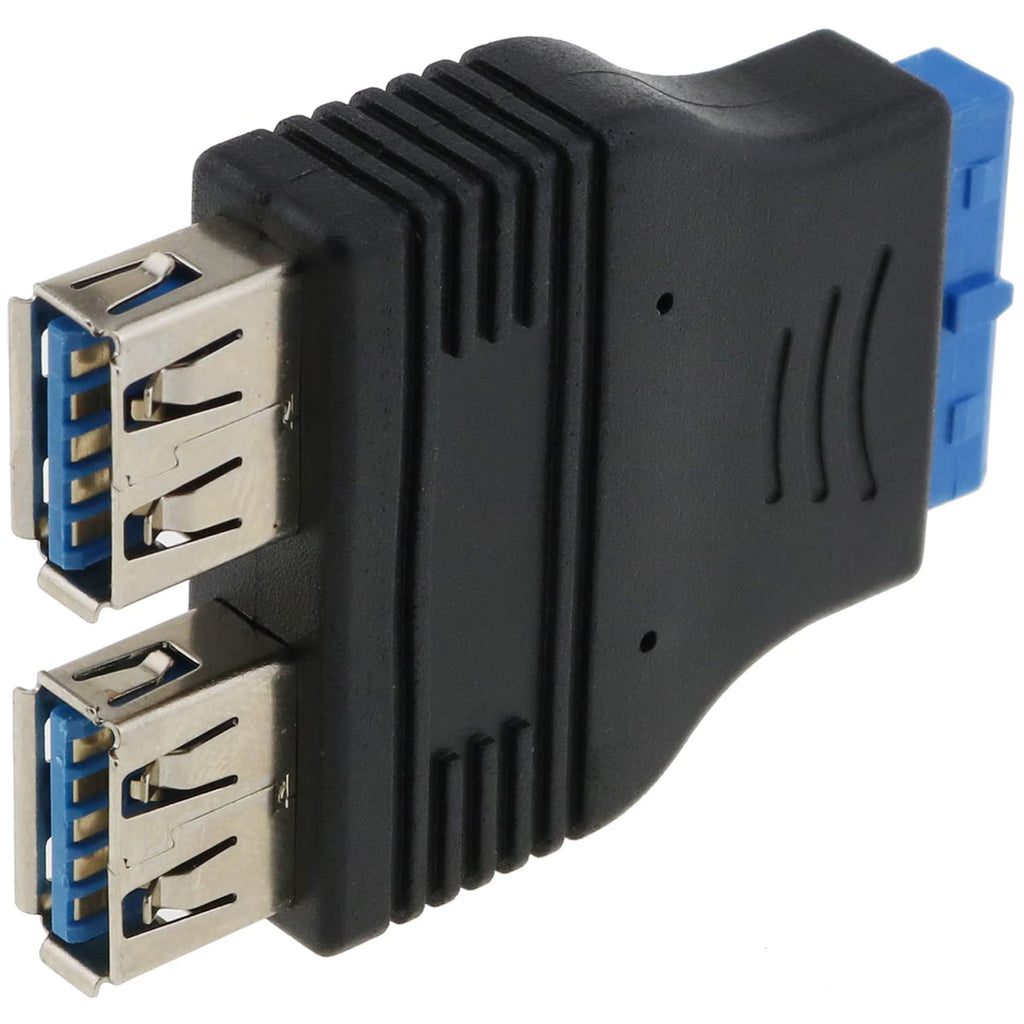 USB 3.0 20 Pin Header Female to Dual USB A Female Motherboard Adapter Internal Splitter Converter for PC Front Panel Black Blue