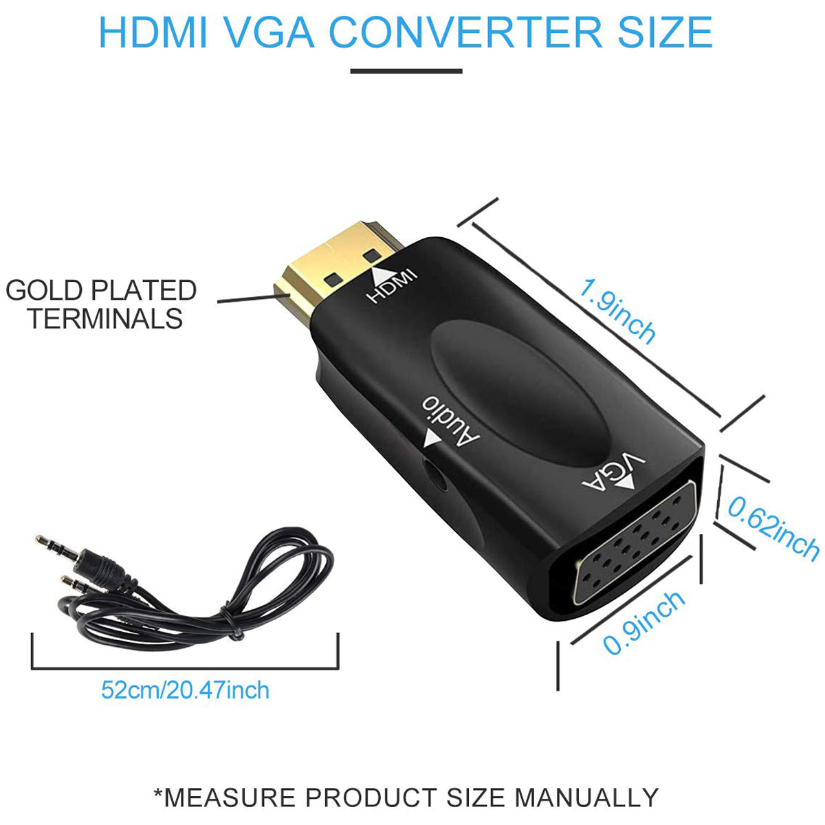 1080P HDMI to VGA Adapter Converter with 3.5mm Audio Output Cable HDMI Male to VGA Female Gold Plated for Laptop PC TV Box Xbox PS3 Monitor Projector