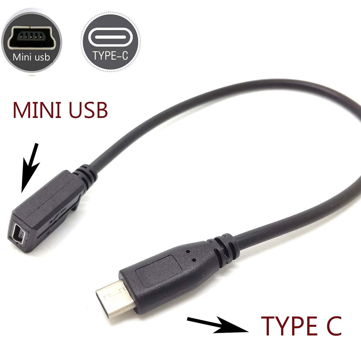 USB C to Mini USB Cable 25cm Type C Male to 5 Pin Mini B Female Adapter Cord for MacBook Pro Laptop PC Camera GPS MP3 Dash Cam