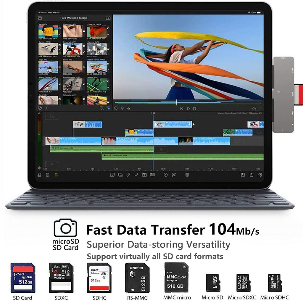 USB C Hub 7 in 1 Adapter with 4K HDMI USB 3.0 SD microSD Card Reader 3.5mm Audio USB C Data PD Charging for iPad Pro Air mini