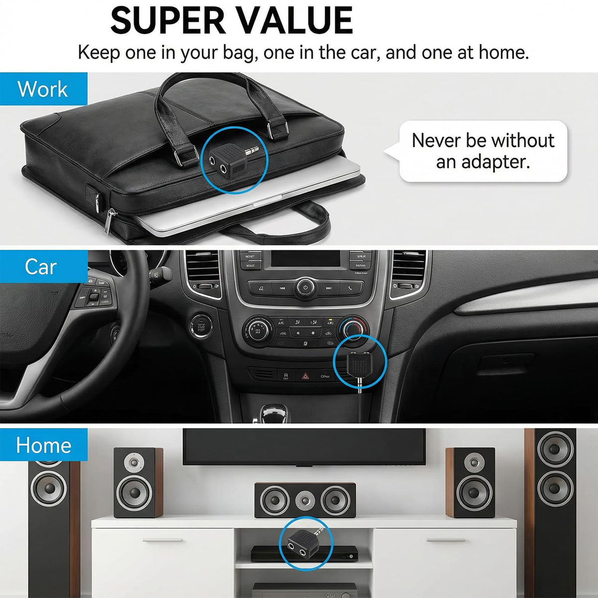 3.5mm Stereo Headphone Splitter 1 Male to 2 Female Audio Jack Y Adapter Dual Headphone Sharing for Phone Tablet Laptop MP3 CD Player