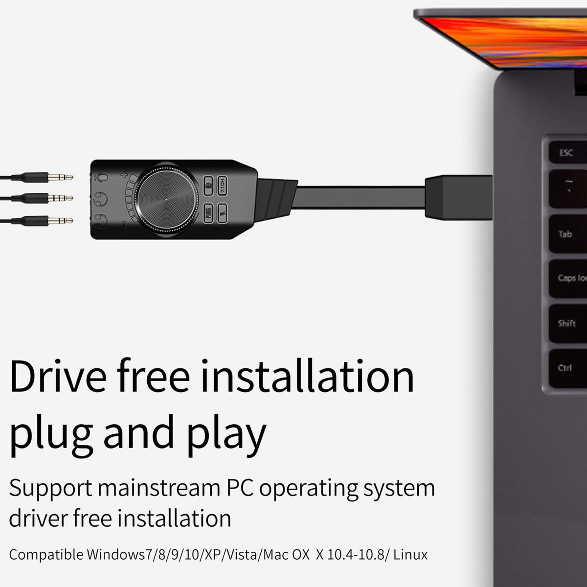GS3 USB External Gaming Sound Card Virtual 7.1 Surround Sound 3.5mm Audio Adapter Volume Control Mic Mute EQ for PC Laptop Desktop PS4 PS5 Mac