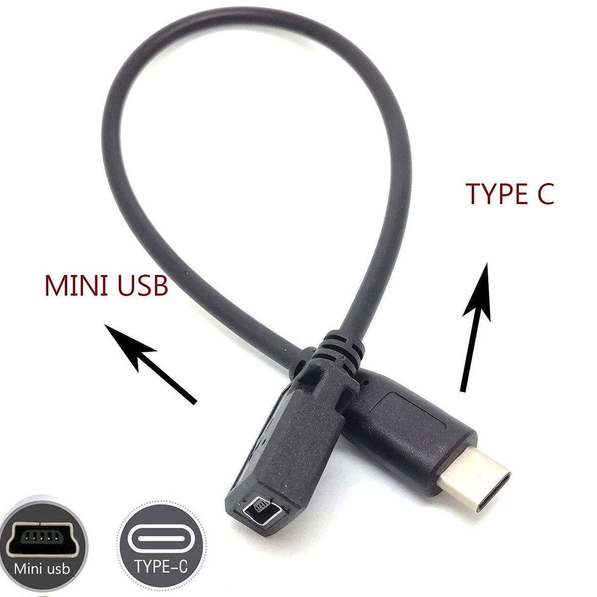 USB C to Mini USB Cable 25cm Type C Male to 5 Pin Mini B Female Adapter Cord for MacBook Pro Laptop PC Camera GPS MP3 Dash Cam