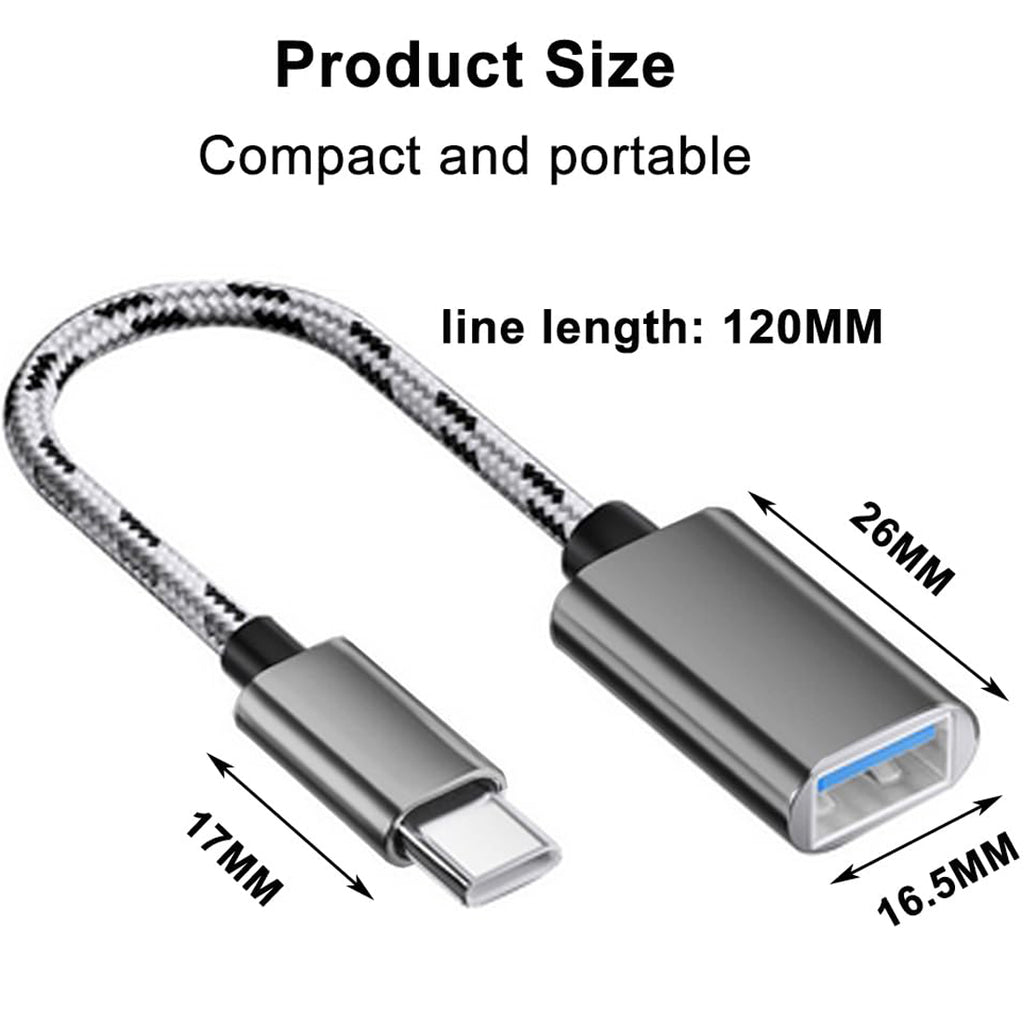 USB C to USB Adapter Aluminum Braided Type C Male to USB Female OTG Cable for iPhone 16 15 MacBook Samsung Galaxy Android Connect USB Drive Mouse Keyboard