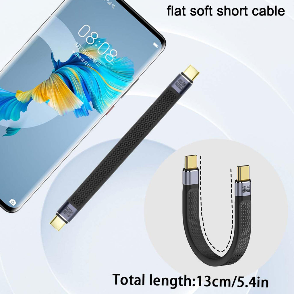 USB4 USB C Cable 240W 40Gbps 8K 60Hz 13cm Short Flat Type C Male to Male E Mark for Thunderbolt 3 4 MacBook Steam Deck Nintendo Switch