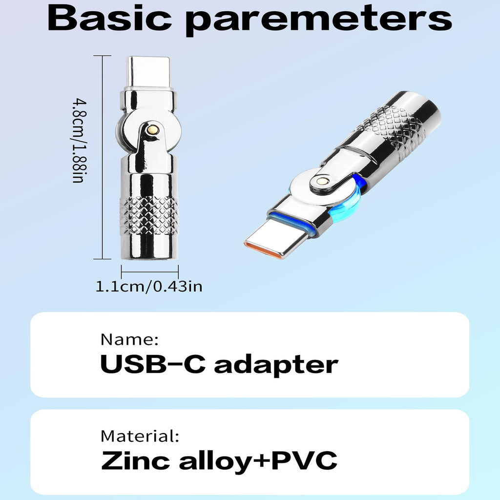 USB C Male to Female 180 Degree Rotating U Shape Adapter 60W PD 20V 3A USB 2.0 480Mbps Zinc Alloy LED Connector for Laptop Phone Tablet