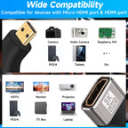 8K Micro HDMI to HDMI Adapter 4K 120Hz HDMI 2.1 Type D Male to Female Bidirectional Converter for GoPro Hero Sony A6000 Raspberry Pi 4 Camera Monitor