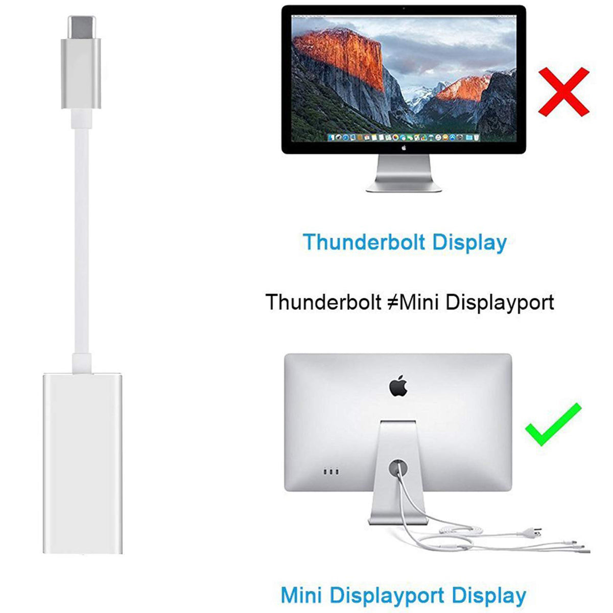 USB C to Mini DisplayPort Female Adapter 4K 60Hz Type C Thunderbolt 3 to Mini DP Converter for MacBook Pro Air iMac iPad Pro Dell XPS