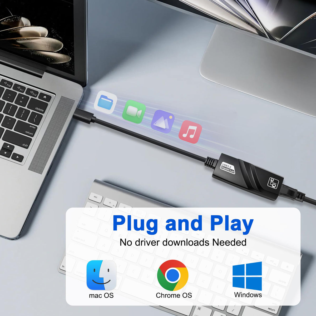 USB C to Ethernet Adapter Type C to RJ45 Gigabit LAN Network Converter 1000Mbps Wired Internet Dongle for MacBook Steam Deck Switch Laptop PC Chromebook