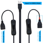 USB Splitter Cable with Dual On Off Switches USB A Male to 2 USB Female Y Cord 1 Data Sync Power and 1 Charge Only Port Extender for Desk Lamp Fan PC