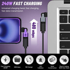 USB C to USB C Adapter 180 Degree Rotating 240W PD Fast Charging USB 2.0 480Mbps LED Indicator for MacBook iPad iPhone Samsung Galaxy Google Pixel