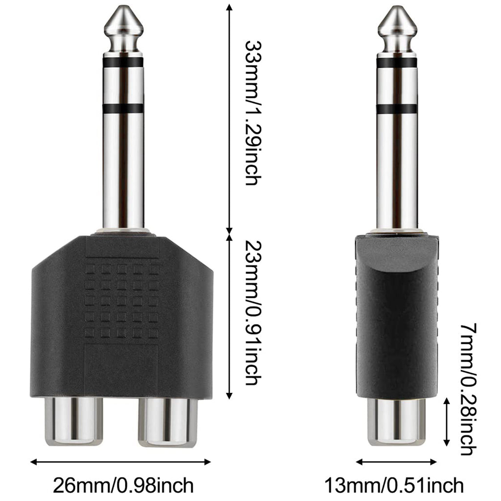 6.35mm to RCA Adapter 1/4 Inch TRS Male to Dual RCA Female Splitter 6.5mm Stereo Phono Audio Converter for Mixer Amplifier Speaker Guitar AV Receiver