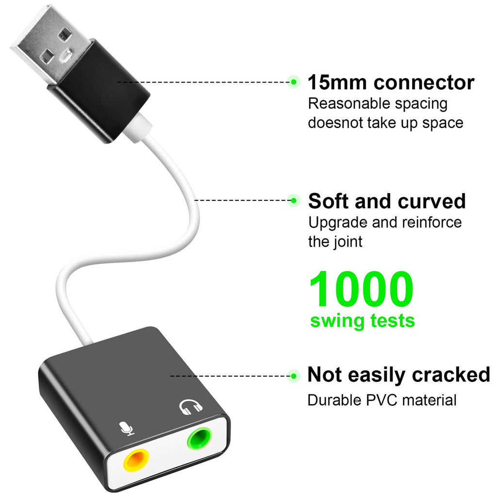 USB to 3.5mm Audio Adapter External Sound Card Aluminum Stereo Headphone Jack Microphone Splitter Converter for PC Laptop Desktop PS4 PS5 Mac Windows