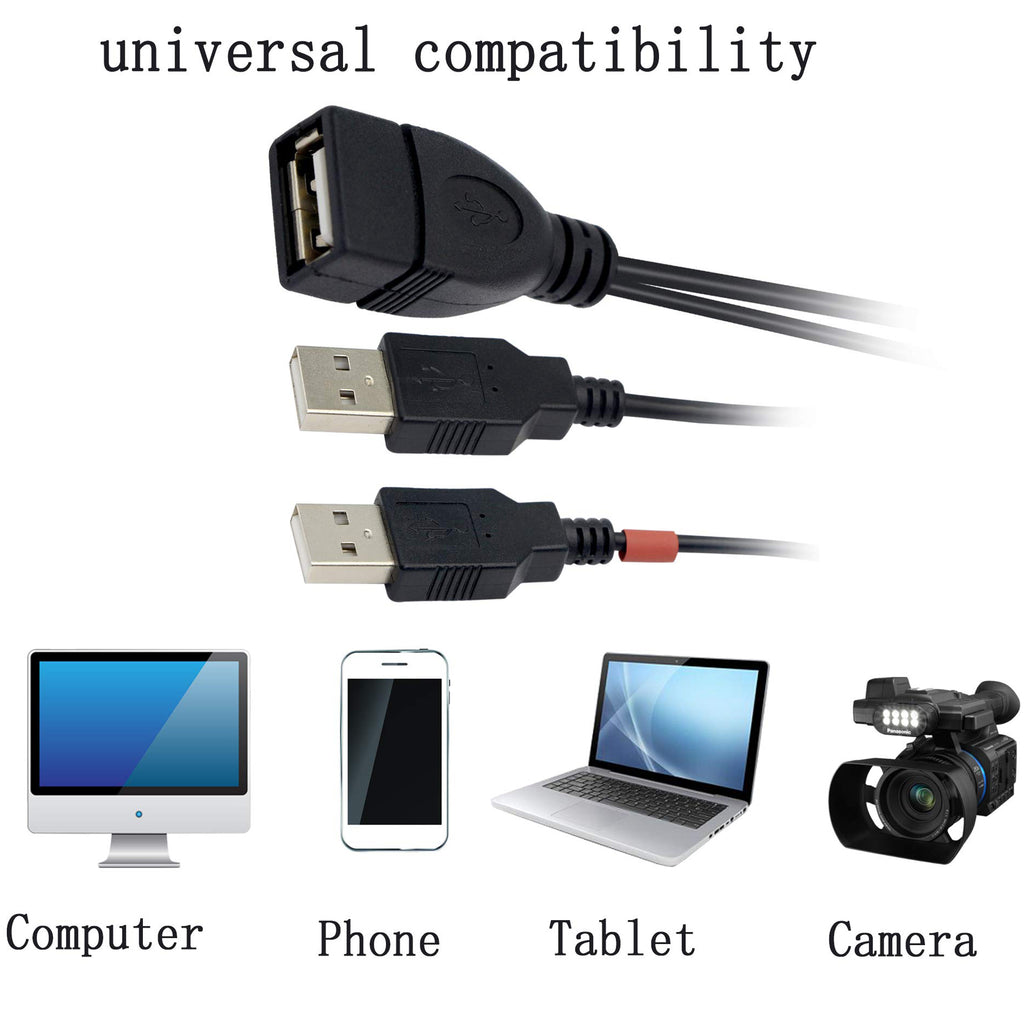 USB 2.0 A Female to Dual USB A Male Y Splitter Power Extra Charging Cord Data Sync Hub Cable for PC Computer Laptop External Hard Drive Keyboard