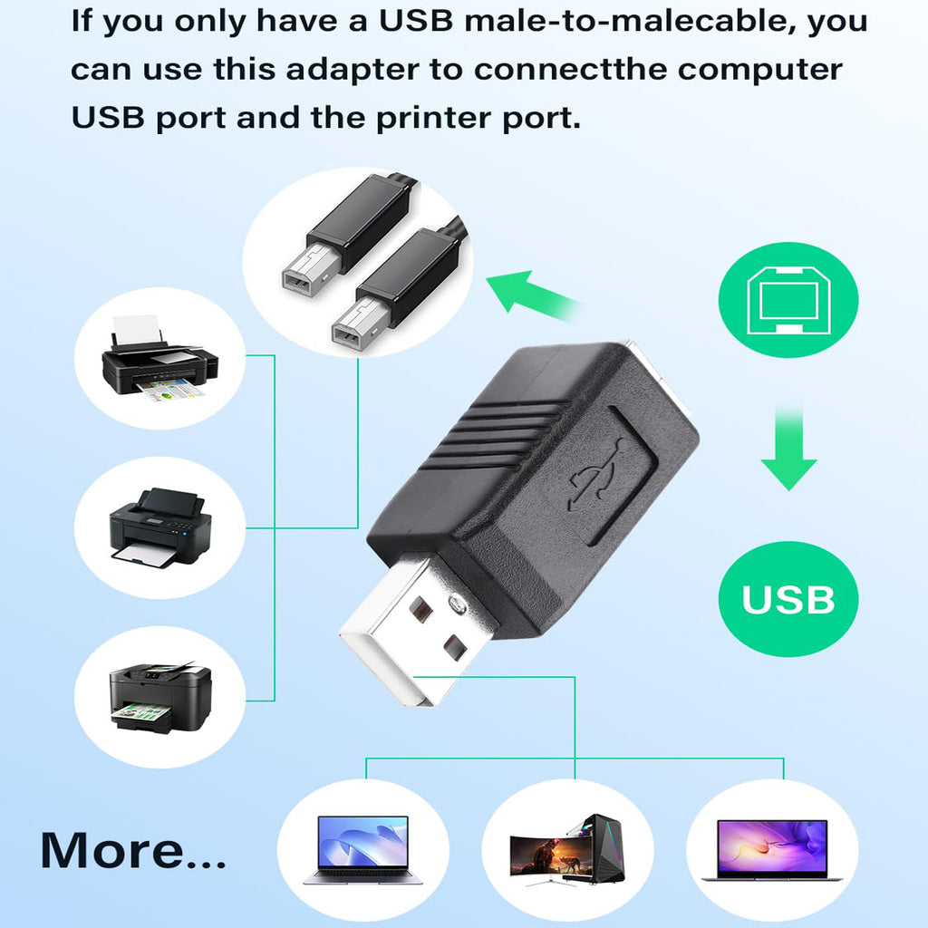 USB 2.0 Type A Male to Type B Female Adapter 480Mbps Printer Scanner Fax MIDI Keyboard 3D Printer Data Connector Plug and Play